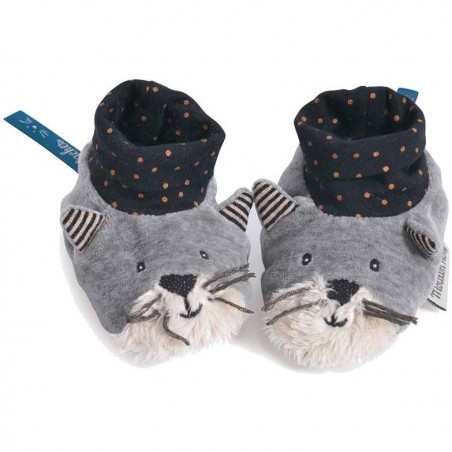 Chaussons Chat Gris Fernand Les Moustaches Moulin Roty