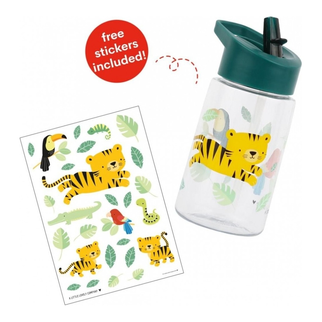 Gourde pour enfant, jaune & animaux Jungle, sans BPA-Livraison rapide