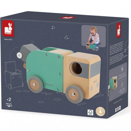 Jouet camion poubelle enfant - Camion en bois - Bolid Janod
