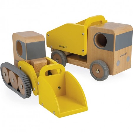 Camion jouet - Chantier, camion benne pelleteuse enfant Bolid - Janod