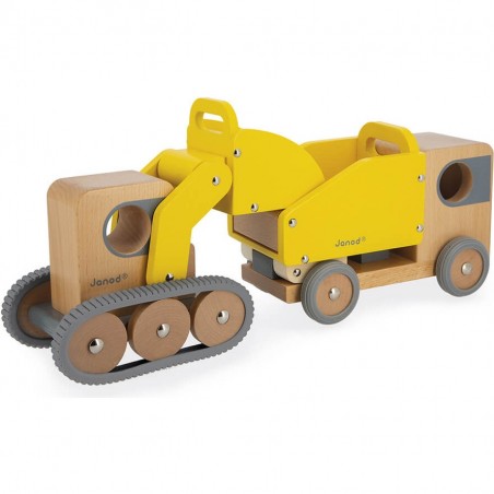 Camion jouet - Chantier, camion benne pelleteuse enfant Bolid - Janod