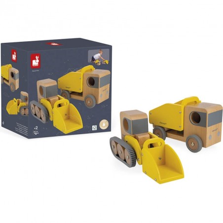 Camion jouet - Chantier, camion benne pelleteuse enfant Bolid - Janod