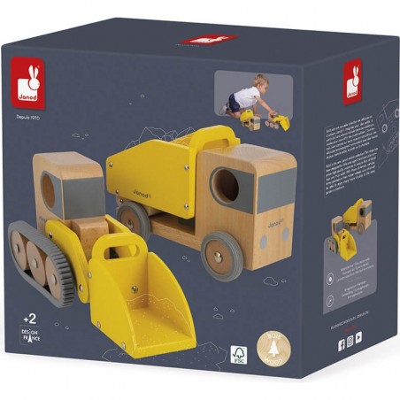 Camion jouet - Chantier, camion benne pelleteuse enfant Bolid - Janod