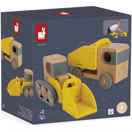 Camion jouet - Chantier, camion benne pelleteuse enfant Bolid - Janod