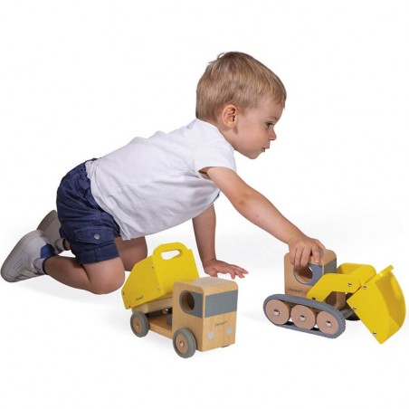 Camion jouet - Chantier, camion benne pelleteuse enfant Bolid - Janod