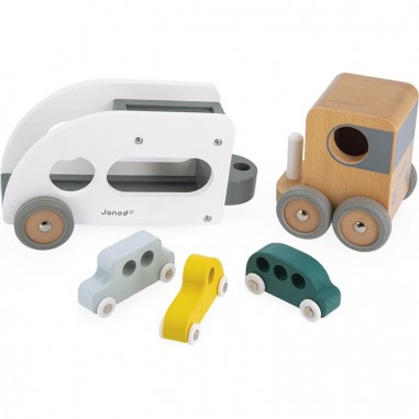 Camion porte voiture en bois - Véhicules en bois - Dès 2 ans - Janod