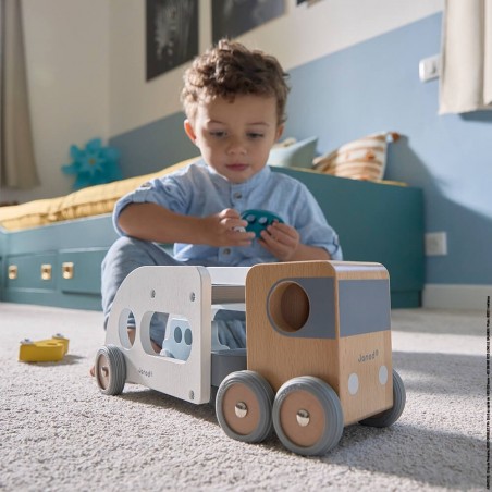 Camion porte voiture en bois - Véhicules en bois - Dès 2 ans - Janod