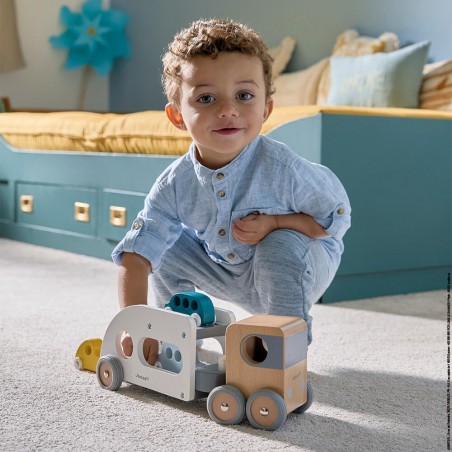 Camion porte voiture en bois - Véhicules en bois - Dès 2 ans - Janod