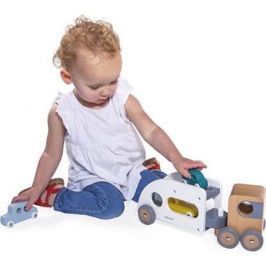 Camion porte voiture en bois - Véhicules en bois - Dès 2 ans - Janod