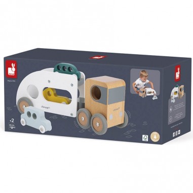 Camion porte voiture en bois - Véhicules en bois - Dès 2 ans - Janod