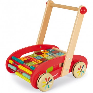 Chariot de marche en bois avec cubes - Trotteur bébé - Janod
