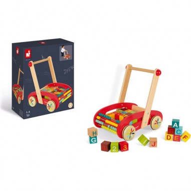 Chariot de marche en bois avec cubes - Trotteur bébé - Janod