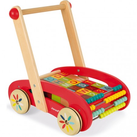 Chariot de marche en bois avec cubes - Trotteur bébé - Janod