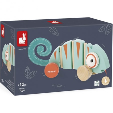 Jouet à tirer caméléon Tropik - Jouet bébé 1 an - Janod