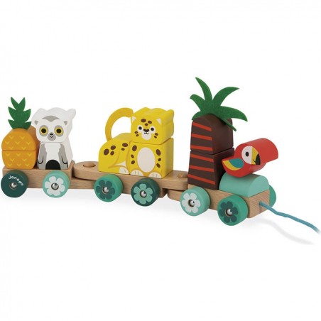 Train en bois pour bébé - Jouet à tirer Tropik - Janod