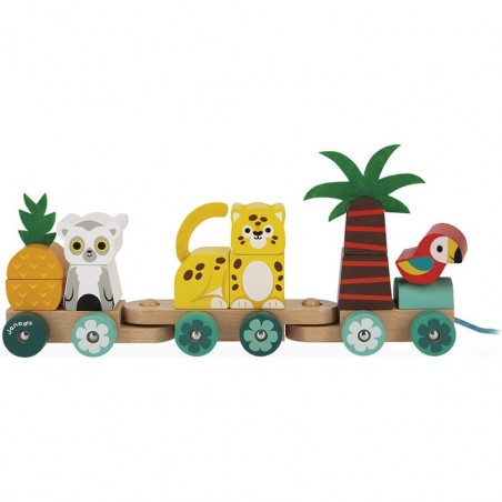 Train en bois pour bébé - Jouet à tirer Tropik - Janod