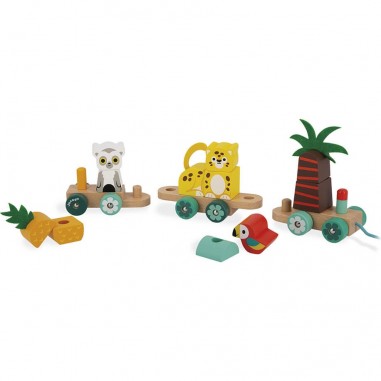 Train en bois pour bébé - Jouet à tirer Tropik - Janod