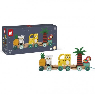Train en bois pour bébé - Jouet à tirer Tropik - Janod