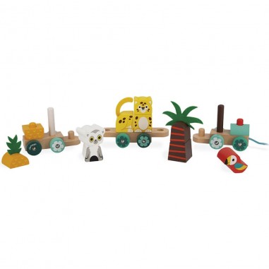 Train en bois pour bébé - Jouet à tirer Tropik - Janod
