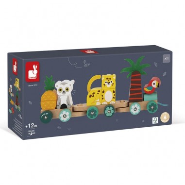 Train en bois pour bébé - Jouet à tirer Tropik - Janod