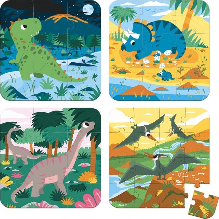 Puzzles évolutifs Dinosaures - 4 puzzles : Puzzles 20 à 49 pièces Janod