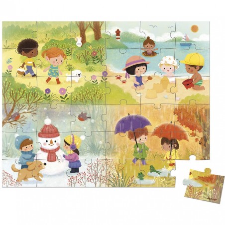 Puzzle enfant 4 ans - Puzzle saisons paysage, jouet enfant 4 ans - Janod