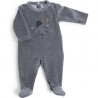 Pyjama bébé 1 mois velours gris chiné tête chat Les Moustaches - Moulin Roty