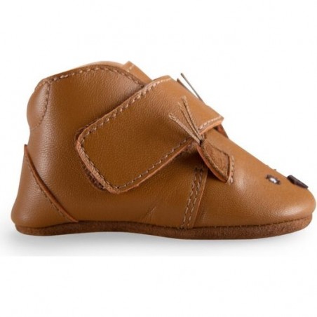 Chaussons cuir écureuil camel Pomme des bois 0/6 mois - Moulin Roty