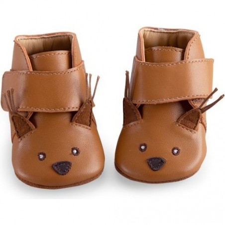 Chaussons cuir écureuil camel Pomme des bois 0/6 mois - Moulin Roty