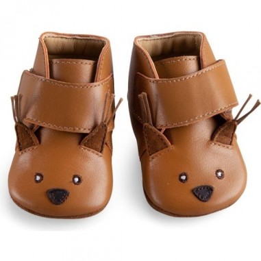 Chaussons cuir écureuil camel Pomme des bois 18/24 m - Moulin Roty