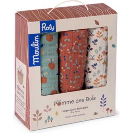 Moulin Roty - coffrets de 3 langes en coton bio - Pomme des bois