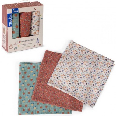 Moulin Roty - coffrets de 3 langes en coton bio - Pomme des bois