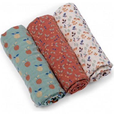 Moulin Roty - coffrets de 3 langes en coton bio - Pomme des bois