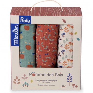 Moulin Roty - coffrets de 3 langes en coton bio - Pomme des bois