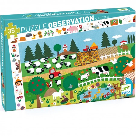 Puzzle 35 pièces - puzzle observation : la ferme - Djeco