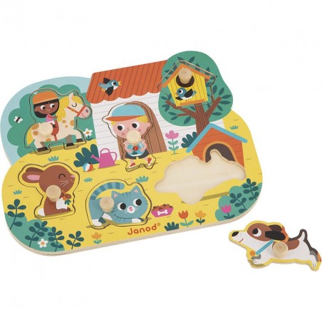 Puzzle en bois pour bébé animaux - Jeu d'éveil enfant 18 mois - Janod
