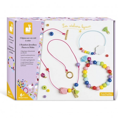 Kit créatif : 3 bijoux perles en bois arc-en-ciel à créer - Janod