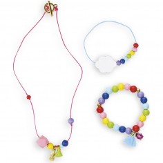Kit créatif : 3 bijoux perles en bois arc-en-ciel à créer - Janod 2