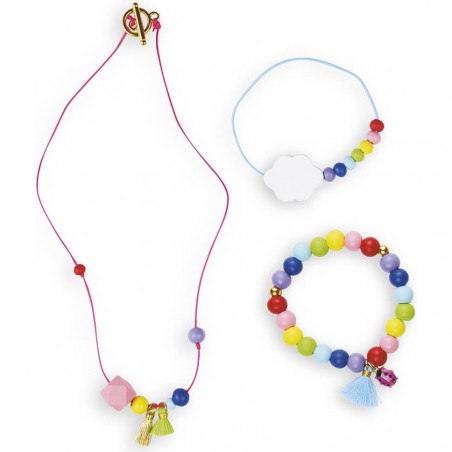 Kit créatif : 3 bijoux perles en bois arc-en-ciel à créer - Janod