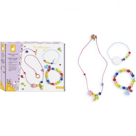 Kit créatif : 3 bijoux perles en bois arc-en-ciel à créer - Janod
