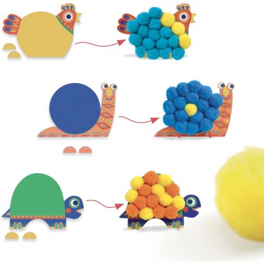 Silhouettes et pompons Animaux tout doux - Activité manuelle - Djeco