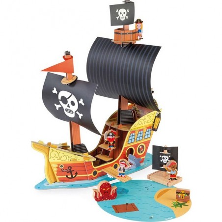 Bateau Pirates Story - carton et bois - : Ferme, Pirates & Chevaliers - J08579 - Janod
