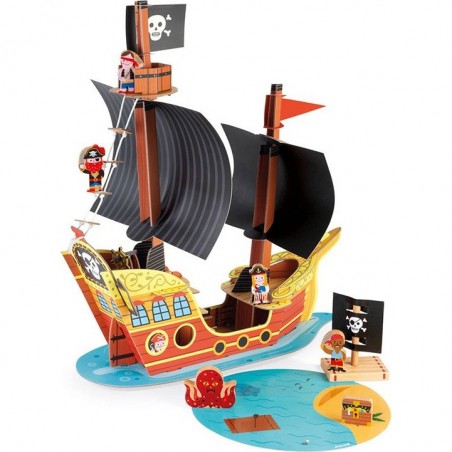 Bateau Pirates Story - carton et bois - : Ferme, Pirates & Chevaliers - J08579 - Janod