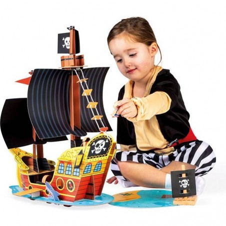 Bateau Pirates Story - carton et bois - : Ferme, Pirates & Chevaliers - J08579 - Janod