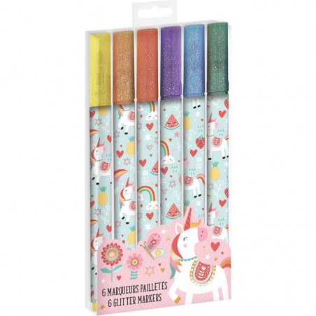 6 feutres pailletés Licorne - Janod