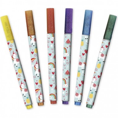 6 feutres pailletés Licorne - Janod