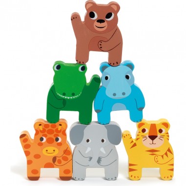 Train en bois à tirer et jouet à empiler - Trainimo Jungle - Djeco