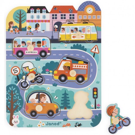 Puzzle en bois pour bébé véhicules - Jeu d'éveil enfant 18 mois - Janod