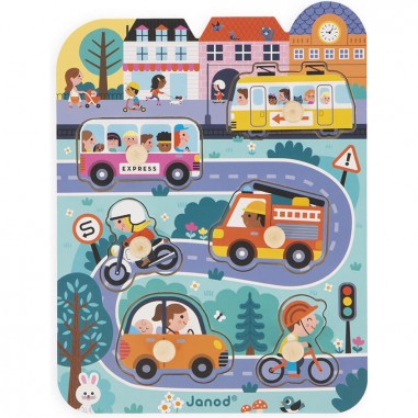 Puzzle en bois pour bébé véhicules - Jeu d'éveil enfant 18 mois - Janod
