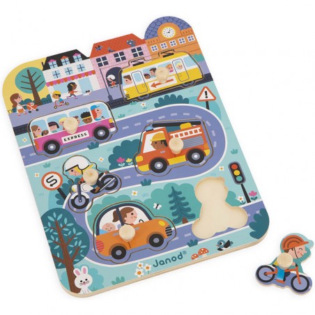 Puzzle en bois pour bébé véhicules - Jeu d'éveil enfant 18 mois - Janod